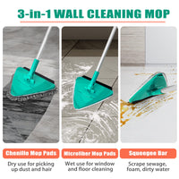 1 x RAW Customer Returns JEHONN Floor Mop with Long Handle 200CM, 3-In-1 Wall Mop with 6 Replacement Microfiber Chenille Pads for Ceiling, Painted Walls, Windows, Floor, Baseboard Green  - RRP €27.99