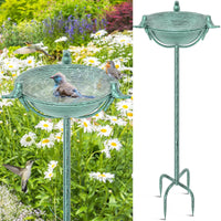 1 x RAW Customer Returns FaloStwer metal bird bath garden for wild birds water trough with 3 bird sculptures, bird bath feeding bowl watering point standing, bird bath feeding station for the flower bed or retro green  - RRP €37.3