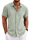 1 x RAW Customer Returns COOFANDY Men s Linen Shirt Short Sleeve Casual Linen Shirt Solid Color Regular Fit Shirt Lightweight Summer Shirt Light Green M - RRP €33.99