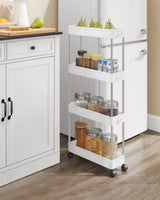 1 x RAW Customer Returns SONGMICS trolley, kitchen trolley with 4 levels, kitchen shelf, niche shelf on wheels, bathroom shelf, space saving, 12.5 x 40 x 88 cm, white KSC08WT - RRP €23.59