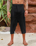 2 x Brand New Men s 3 4 Shorts Cotton Linen Pants Men Short Harem Pants Summer Pants Beach Yoga Jogger Loose Fit Harem Pants Leisure Pants with Button Elastic Waistband - RRP €60.48