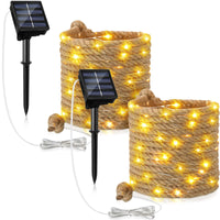 1 x RAW Customer Returns Weewooday Solar Rope Fairy Lights, 6.6 m IP65 Illuminated Lamp, Sisal Star Garden Light Fairy Lights with 70 LEDs for Outdoor Garden Patio Balcony Decoration, Warm White 3200k 2 Pack  - RRP €30.24