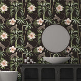 4 x Brand New CRE8TIVE Wall Paper Monkey and Rose Floral Adhesive Vinyl Black 61cm x 300cm Bedroom Wall Wallpaper Adhesive Paper for Vintage Furniture Self-Adhesive Vinyl Wallpaper Small Flowers - RRP €101.36