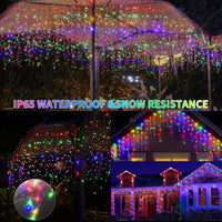 1 x RAW Customer Returns GCMacau Ice Rain Solar Fairy Lights 12m 5m , 506LEDs Outdoor Christmas Lights, 8 Modes, Expandable, 101 Drops, Outdoor Fairy Lights USB Power, IP65 Waterproof with Remote Control Timer Warm White Colorful  - RRP €42.6