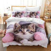 1 x RAW Customer Returns MIQEBX Cute Cat Bedding Set 200x200cm for Girls Boys Children 3D Pet Cat Microfiber Pink Duvet Cover Set Funny Animal Printed Bed Set Children s Room Decor - RRP €36.99