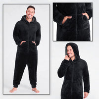 1 x RAW Customer Returns CityComfort Men s Overall Jumpsuit, One Piece Suit Fleece Onesie Men s Fluffy One-Piece Pajamas Men and Teenager Boys M-3XL, Gifts for Men XL, Black  - RRP €35.02