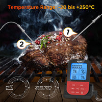 1 x RAW Customer Returns Grill thermometer, core temperature meter, roasting thermometer, digital meat thermometer, wireless with timer, 2 probes, LCD display, meat thermometer for steak, oven, garden, BBQ grill accessories red  - RRP €30.24