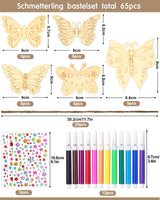 14 x Brand New CHMMY 65 Pieces Butterflies Decoration Set Crafts Children Wooden Butterfly with Watercolor Pen and Rhinestone Stickers for Birthday Decoration Party Weddings Baby Showers Wreath Decorations DIY Decoration - RRP €181.86