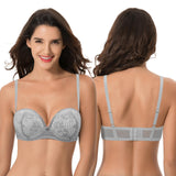 1 x RAW Customer Returns Curve Muse Women s Plus Size 1 Cup Size Push-Up Perfect Shape Underwire Lace Bra-2 Pack-Black,Light Gray-100B - RRP €41.47