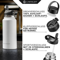 2 x RAW Customer Returns LINFELDT 3 Lid Drinking Bottle Stainless Steel 1L Insulated CO2 2X Straw - BPA Free - Leak-proof Insulated Bottle 1 Liter - 24H COLD 12H HOT - Outdoor Sport Fitness Camping Hiking Office White - RRP €40.32