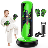 1 x RAW Customer Returns QPAU Punching Bag for Kids, 66 Inch Larger Sturdy Punching Bag, Kids Inflatable Punching Bag for 6-12 Years with Boxing Gloves, Gifts for Boys and Girls for Practicing Karate, Taekwondo Green  - RRP €55.99