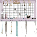 1 x Brand New Comfify Rustic Jewelry Organizer - Wall Jewelry Holder with Removable Bracelet Stem, Tray and 16 Hooks - Perfect Earrings, Necklaces and Bracelet Holder - Vintage Jewelry Display - Pink, Dark Brown - RRP €28.99