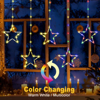 1 x RAW Customer Returns GlobaLink light curtain window for Christmas, battery operated 5 star curtain lights with 8 modes, IP65 waterproof star fairy lights with timer for wedding balcony window warm white and colorful  - RRP €28.99