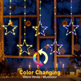 1 x RAW Customer Returns GlobaLink light curtain window for Christmas, battery operated 5 star curtain lights with 8 modes, IP65 waterproof star fairy lights with timer for wedding balcony window warm white and colorful  - RRP €28.99