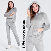 1 x RAW Customer Returns Fashion Women s Tracksuits, Fashionable Women s Tracksuit, Velvet Tracksuit, 2-Piece Sports Suit Grey, L  - RRP €21.99