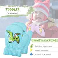 1 x Brand New EBOOT 3 Pairs Dinosaur Winter Mittens Kids Knitted Gloves Toddler Knit Mittens Warm Ski Gloves Unisex Baby Gloves 1-4 Years Light Grey, Lavender, Aqua, Cute  - RRP €22.8