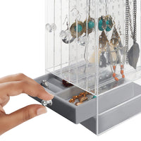 1 x RAW Customer Returns BELLE VOUS Earrings Storage Jewelry Organizer - L12.8 x W13 x H24.5 cm - Dustproof Acrylic Jewelry Box with Earring Storage Velvet Drawers - Earrings, Bracelets Necklace Holder - RRP €29.99