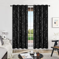 1 x RAW Customer Returns Deconovo Curtains Eyelet Curtains Blackout Curtains Children s Room Curtains for the Children s Room Noise Protection Curtain with Tree Branch Pattern, 260 x 140 cm Height x Width , Black, Set of 2 - RRP €26.56