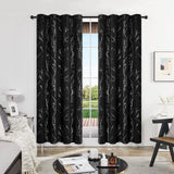 1 x RAW Customer Returns Deconovo Curtains Eyelet Curtains Blackout Curtains Children s Room Curtains for the Children s Room Noise Protection Curtain with Tree Branch Pattern, 260 x 140 cm Height x Width , Black, Set of 2 - RRP €26.56