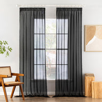 1 x RAW Customer Returns MIULEE Curtains with Ruffle Tape Set of 2 Curtains with Eyelets Living Room Curtains Made of Sheer Voile Curtains Transparent Bedroom Black 140 x 245 cm - RRP €21.17