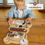 1 x RAW Customer Returns LittleLaughs Activity Board for Toddlers Large Wooden Montessori Board with Exciting and Fun Activities Educational Interactive Travel Toy Baby Busy Board from 1 or 2 Years - RRP €40.87