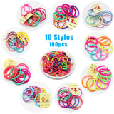 1 x RAW Customer Returns Pack of 100 hair ties for girls, Myhozee 10 styles scrunchies multicolored hair rubber bands hair bands elastic hair accessories hair rope ponytail hair band set for children, babies, girls and women - RRP €6.04