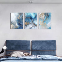 1 x RAW Customer Returns 3 Pcs With Frame Gold Green Ocean Canvas Pictures Crashing Waves Picture on Canvas Painting Poster Wall Pictures Living Room Bedroom Bathroom Wall Decoration Ready to Hang 90x40cm 12 x16 x3pcs  - RRP €28.99