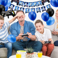 1 x RAW Customer Returns Birthday Decoration Boys 14 Years, Gamer Decoration Birthday, Game Controller Balloons Happy Birthday Garland Banner Black Blue Balloons for Children Video Game Theme Party Accessories Blue 14  - RRP €10.07