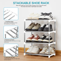 1 x RAW Customer Returns OLYREO White Shoe Rack Small 4 Tiers, Stackable Mini Shoe Rack Lightweight Shoe Rack, Storage, Shoe Stand, Organizer for Entryway, Hallway, Quick Assembly - RRP €25.56