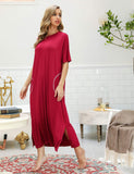 1 x RAW Customer Returns BESDEL Women s Nightgown Oversized Loose Fit Long Sleepwear Loungewear Wine Red XXL - RRP €24.0