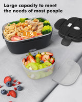 1 x RAW Customer Returns HOMEASY Electric Lunch Box with Bag 12V 220V Food Warmer for Car and Work 1.5L Food Thermos with Stainless Steel Fork and Spoon for Home Office and Travel Black  - RRP €32.99