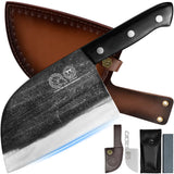 1 x RAW Customer Returns Handmade Forged High Carbon Steel Butcher Knife with Leather Knife Sheath - RRP €47.99