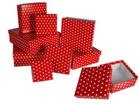 1 x RAW Customer Returns 8-piece set of gift boxes, gift boxes, gift box, 8 pieces of gift cardboard box set Christmas birthday wedding, approx. 22.5 x 22.5 x 8 cm red with white dots  - RRP €27.12