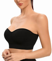 1 x RAW Customer Returns ANGOOL Women s Bandeau Strapless Bra without Underwire Padded Bralette Bra Seamless Tube Top Bra with Transparent Straps, Black, M - RRP €18.99