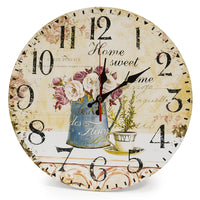 1 x RAW Customer Returns LOHAS Home 12 inch 30CM wooden wall clock kitchen clock in country style, silent non-ticking for the kitchen, home office, living room and bedroom cafe flowers  - RRP €15.12