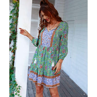 1 x RAW Customer Returns TcIFE Women s Bohemian Tunic Dress Beach Dress Summer Dresses Vintage Beach Tunic 3 4 Sleeve Round Neck Dress Floral Pattern Tunic Dresses Short Tops - RRP €43.36