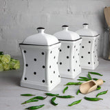 2 x Brand New City to Cottage - Ceramic kitchen container 900 ml Set of 3 White and black Polka dots Handmade Container with lid Ceramic cookie jar - RRP €40.8