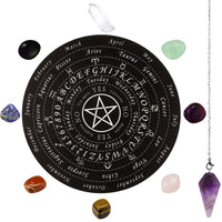 1 x RAW Customer Returns Star Pendulum Board Wooden Wishing Board Set Includes Crystal Wishing Pendulum Necklace, 8 Chakra Stones, Round Pendulum Board Dowsing Rod Metaphysical Message Board for Witchcraft Supplies - RRP €20.58