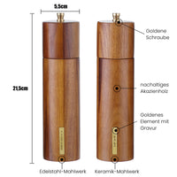 1 x RAW Customer Returns Sustainable salt and pepper mill set of 2 Height 21cm FSC-certified acacia wood Spice mills Premium grinders ceramic and stainless steel Brand neisie  - RRP €35.24