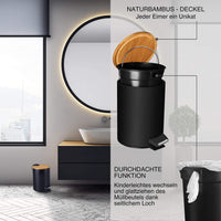 1 x RAW Customer Returns VMbathrooms 3L cosmetic bin in elegant black design Pedal bin with soft close Elegant bucket for the bathroom with inner container and bamboo wooden lid - RRP €24.17