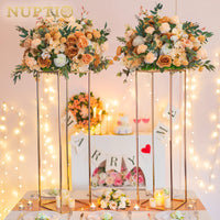 1 x RAW Customer Returns Nuptio Gold Wedding Centerpiece Vase with Acrylic Panel - 2 Pieces 100cm Tall Flower Vases Rectangular Metal Column Flower Stand for Birthday Party Decorations - Geometric Displays - RRP €64.91