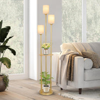 1 x RAW Customer Returns Rayofly Gold Floor Lamp Living Room, Modern Floor Lamp with Shelf, 3-Light Vintage Floor Lamp with Linen Lampshade Foot Switch, Industrial Floor Lamps for Bedroom Children s Room Office, 168cm - RRP €78.68