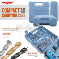 1 x RAW Customer Returns Hi-Spec 50-piece cordless drill set with 12V drill in blue and the most common wood, metal and stone drill bits in a practical box - RRP €59.98