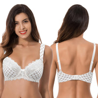 1 x RAW Customer Returns Curve Muse Plus Size Unlined Underwire Lace Bra with Padded Shoulder Straps-2 Pack-Cream Print,Black Print-80F - RRP €35.34