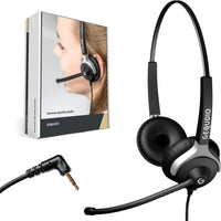 2 x Brand New GEQUDIO headset with 2.5mm jack compatible with Gigaset, Panasonic DECT cordless phone - headphones microphone with replacement padding - particularly light 80g 2-ear  - RRP €120.98