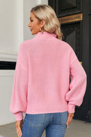 1 x Brand New Saodimallsu Female Knitted Pullover Turtleneck Oversized Pullover Batwing Long Sleeve Loose Chunky Knit Sweater Z1-Pink - RRP €30.94