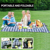 1 x RAW Customer Returns HUTHIM Picnic Blanket 300x300cm, Beach Blanket Waterproof Sand-Free Outdoor Blanket Washable XXL Picnic Blankets, Foldable Beach Mat with Shoulder Strap, Ideal for Beach Park Blue-White Grid  - RRP €40.33