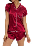 1 x Brand New Alcea Rosea Women s Satin Pajamas Pajama Set Short Top and Shorts Nightwear Button Down Pjs with Sleepwear for Summer S-XXL Wine, XL  - RRP €27.6