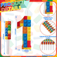 1 x Brand New Herdear 7 Pcs Building Block Birthday Candles 1-9 with 6 Building Block Candles Birthday Number Candle for Cake Topper Birthday Decoration Number 1  - RRP €19.2