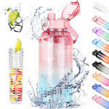 1 x RAW Customer Returns AOHAN 2 Liter Drinking Bottle, Large Water Bottle BPA-Free, Sports Drinking Bottle with Straw and Fruit Container, Leak-Proof Sports Bottle with Time Marking for Camping, Gym, Picnic - RRP €15.12